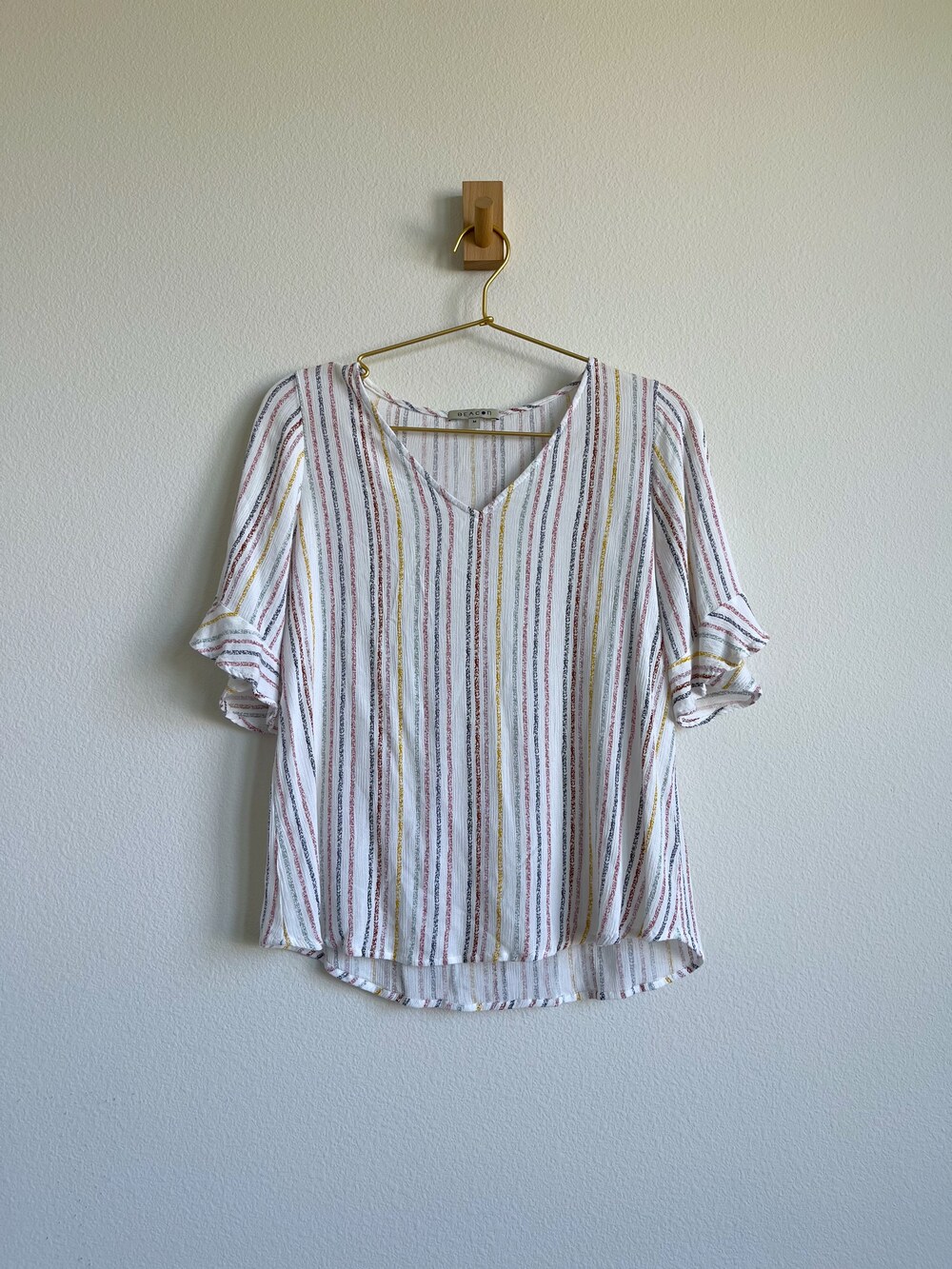 Beacon V-Neck Flutter Sleeve Blouse - Rainbow Stripe - Size M